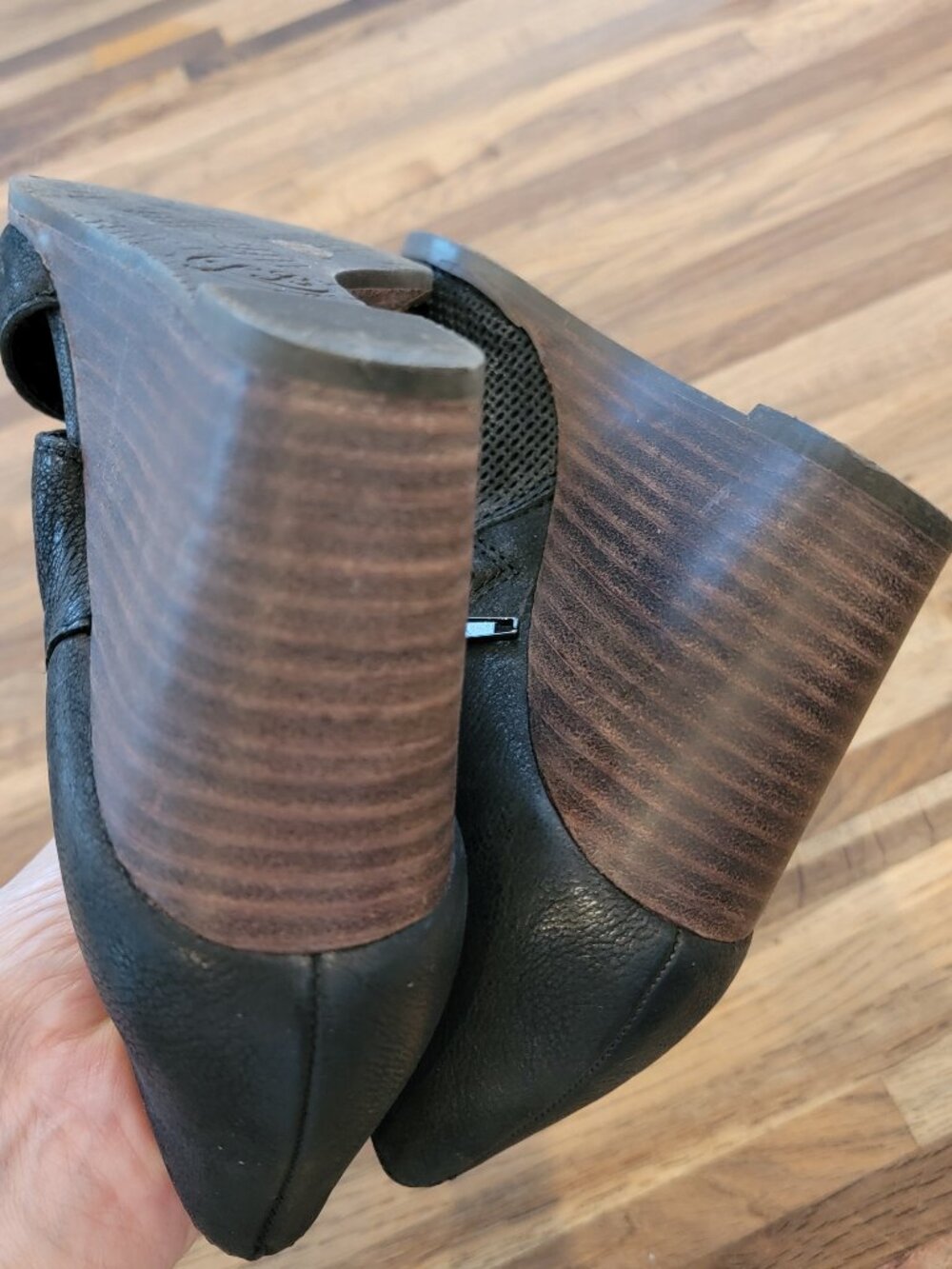 Lucky Brand Black Leather Jedrek Peep Toe Wedge Heel Shoes - Picture 11 of 11